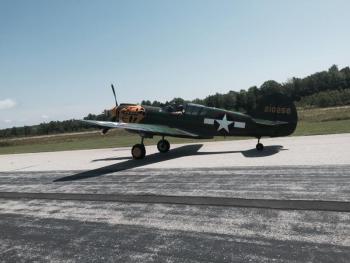 A Texas Flying Legends warbird taxis at Wiscasset Municipal Airport after landing Tuesday afternoon. SUSAN JOHNS/Wiscasset Newspaper