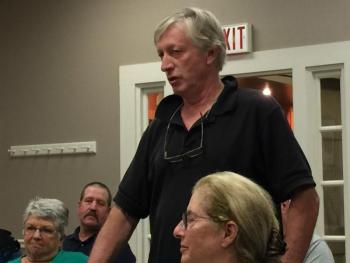 Bill Royall of Southport suggests the selectmen should open up a design competition to come up with a plan for the town gateway area. KATRINA CLARK/Boothbay Register