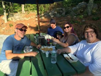 This family from Connecticut raved about the food and the graciousness of the proprietor at The Cook’s Corner. SUZI THAYER/Boothbay Register