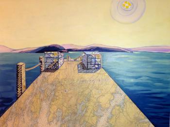 “Friendship Maine,” acrylic and paper collage on board by Paula Ragsdale. Paula Ragsdale