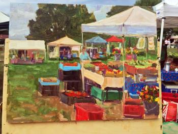 Local painter Brad Betts finished this painting at the Quick Draw event at the Boothbay Common in two hours. SUZI THAYER/Boothbay Register