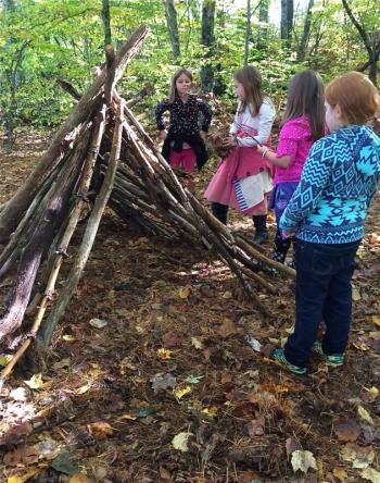 Great Salt Bay Community School students build a traditional emergency shelter as a component of the Damariscotta River Association’s hands-on Wabanaki Living Skills and Culture Program.