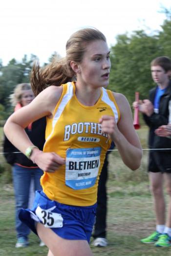 Faith Blethen was unable to catch Camden Hills’ Augusta Stockman on Saturday, but she said she had a great time trying. Blethen finished second among all freshmen girls at 19:40, setting new personal and school records. SUE MELLO/Boothbay Register