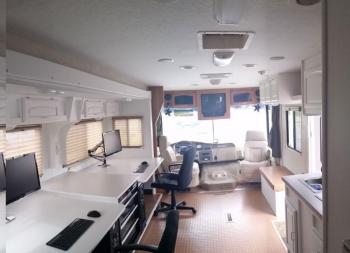 This surplus recreational vehicle was retrofitted with technology, power upgrades and the necessary space in which multiple investigators could conduct important forensic and investigative work in the crime associated with child pornography and child trafficking. (Photo courtesy of Maine Computer Crimes Unit).