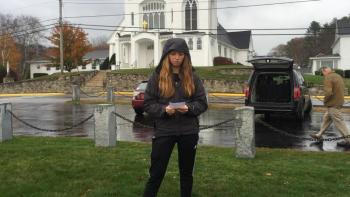Senior Hannah Morley talks about the veteran whose stone she carried. KATRINA CLARK/Boothbay Register