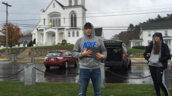 Sophomore Hunter Arsenault talks about the veteran whose stone he carried. KATRINA CLARK/Boothbay Register