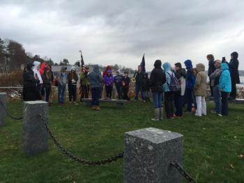 The students gather in a semicircle to share the veterans’ stories of bravery, courage and sacrifice. KATRINA CLARK/Boothbay Register