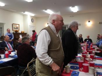 John Druce, who served in the Marine Corps for four years starting in 1942, spoke about having to move frequently from station to station including being posted on both Okinawa and Guam. He said he attends church every Sunday, because “Someone took care of me those years. I am one lucky guy.” KATRINA CLARK/Boothbay Register