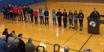 BRHS Principal Dan Welch speaks about the Summit Project and the 23 students who participated. KATRINA CLARK/Boothbay Register