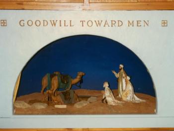Third of the three Nativity shadowboxes owned by the Dwight D. Eisenhower family. The figures were carved by Hanna Weis Fischer-Binder. Hanna Weil Fischer-Binder