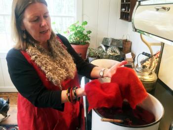 Susie Stephenson over-dyes recycled fabrics to get a new, richer color. SUZI THAYER/Boothbay Register