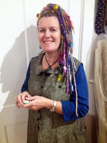 Susie Stephenson models some of her hair pieces, or wool dreadlocks. SUZI THAYER/Boothbay Register