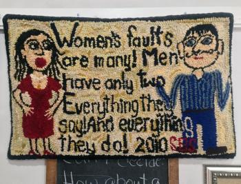 One of Susie Stephenson’s fun, fact-filled rugs. SUZI THAYER/Boothbay Register