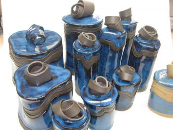 Barbara Fischer Eldred “Magic Jars” high fired and glazed stoneware. Barbara Fischer Eldred