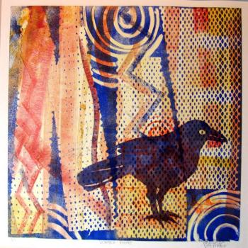 Barbara Fischer Eldred’s “Vortex Fire,” monoprint in water based paints from April 2015. Barbara Fischer Eldred