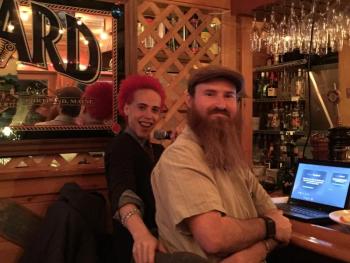Hosts Shane Hatcher, left, and Darrell Gudroe, right, keep the pace and laughter going all night. KATRINA CLARK/Boothbay Register