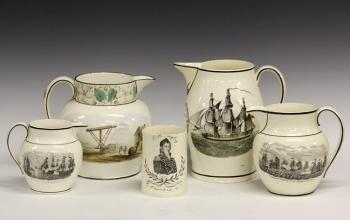 This group of Liverpool soft paste china pieces will be auctioned off during the Feb. 13 and 14 event at Thomaston Place Auction Galleries. Courtesy photos
