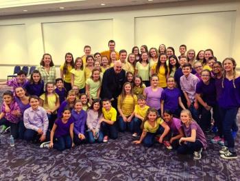 The Y-Arts Team with Marty Johnson of iTheatrics, and their friends from the Jeter Backyard Theatre. The group met with Marty to warm up before heading to the main stage for their performance of “All For the Best,” from “Godspell, Jr.” Courtesy of Emily Mirabile