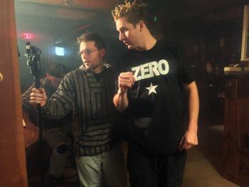 Brian Papineau, left, and Ryan Leighton set up for a shoot for their new series, Era Man. SUZI THAYER/Boothbay Register