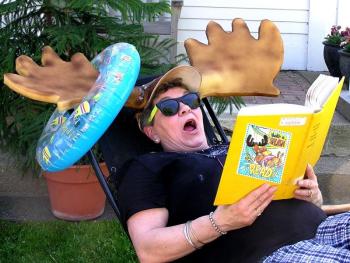 Mary Pinkham promoting the summer reading program at the Boothbay Harbor Memorial Library. File photo