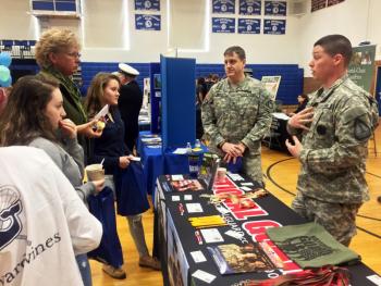 Two representatives from the National Guard were at the job fair looking for recruits. SUZI THAYER/Boothbay Register