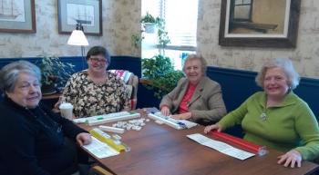 Mahjong class includes, from left, Mary Ann Morse, Cathy Tyler, instructor Marion Bates and Norma Scala. JANE CARPENTER/Boothbay Register