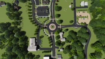 An aerial view of the proposed roundabout and the location of the proposed new ambulance service headquarters shows the exit points for the ambulance drivers. Courtesy of Knickerbocker Group