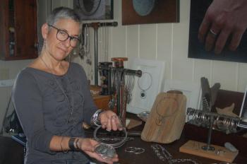 Anita Roelz displays a necklace from her studio in Woolwich. ART MAYERS/Boothbay Register