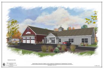 An artist rendering of the proposed new Boothbay Region Ambulance Service Emergency Response Center. Courtesy of Knickerbocker Group