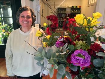 Datvik Deirkrikorian in her new flower shop, Water Lily Flowers and Gifts, in Wiscasset. SUZI THAYER/Boothbay Register