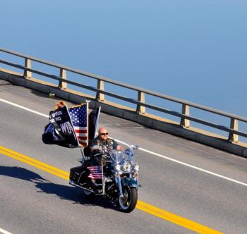 One of the hundreds of motorcyclists escorting the Moving Wall. Courtesy of Kim Traina