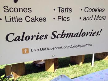 Calories Schmalories! declares Beryl’s Pastries’ sign. SUZI THAYER/Boothbay Register