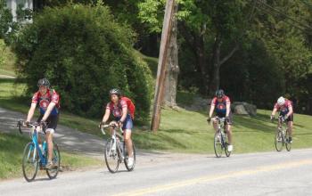 Bike and Build bicyclists travel River Road in Newcastle. ART MAYERS/Boothbay Register