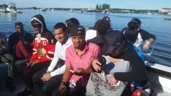 Crew members from the Boothbay Lobster Company tour the harbor this past June. Twenty-five members made the trip up from Stamford, Connecticut to get a firsthand look at the region where their products are sourced. Courtesy of Willie Craig