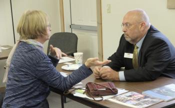 Patty Seybold of Boothbay and Cole Palmer, CEI loan and investment officer. Courtesy of Mary Ellen Barnes