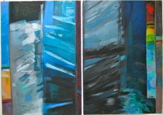 Elena Jahn “Monhegan Abstraction Dipyych” 60 x 60 oilstick. Elena Jahn “Monhegan Abstraction”