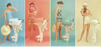 On Tuesday, June 7 at 7 p.m. the Boothbay Railway Village will host an illustrated lecture on Scott, Atwater, McCulloch and the outboards they made. This illustration is from a 1958 Scott Atwater catalog where they introduced a line of new outboards by famous industrial designer Raymond Loewy inspired by the clean, sweeping lines of jet aircraft each in a fashion forward color. Courtesy photo