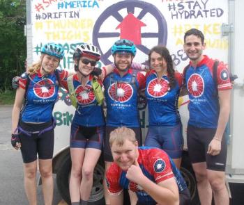 The early arriving cyclists at the Harbor Methodist Church. From left, Lisa Gardner, Chelsea Richardson, Daniel Sobien, Rachel Godwin, Brandon Kase, and, in front, Chris Carr.
ART MAYERS/Boothbay Register
