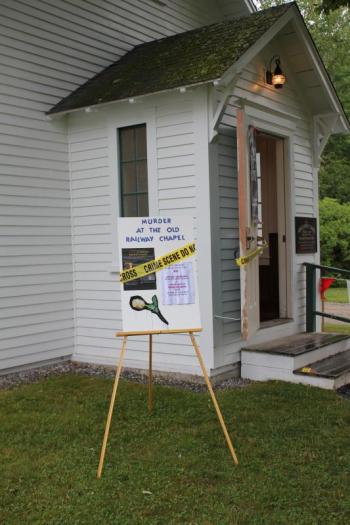 The old railway chapel is the scene of Saturday’s staged murder. SUE MELLO/Boothbay Register Railway Village Chapel