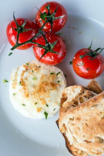 One of Brian Hough’s specialties: Blistered tomato and goat cheese. Courtesy of Linekin Bay Resort