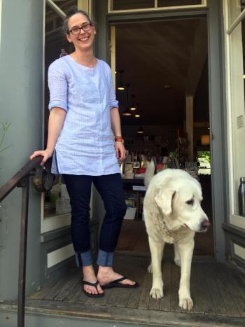 Erika Soule and Abby welcome visitors to Rock, Paper, Scissors. SUZI THAYER/Wiscasset Newspaper