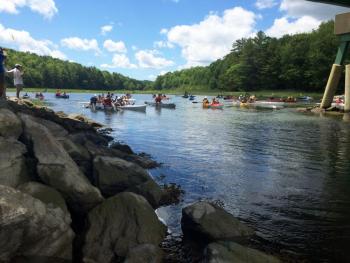A total of 31 boats — canoes and kayaks — took part in the 21st Sheepscot River Kayak Race on July 2. Courtesy of Lucia Droby
