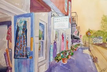“Two Fish in Damariscotta” watercolor, 13” x 19,” by Kathleen Horst. Kathleen Horst