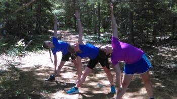 Ellie Osborn leads some yoga in nature during a Venture Outside Adventure Camp for Teens with Type 1 diabetes. Courtesy of Ellie Osborn