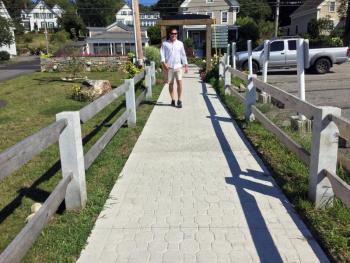 Looking toward the east side from the cobblestone lookalike path at the end of the footbridge. SUZI THAYER/Boothbay Register