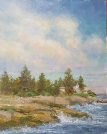 Mitch Billis’ “Clouds over Ocean Point,” 10” x 8” oil on canvas on board is one of the artist’s “Postcards” in his new show in many a moon opening at Gleason Fine Art on Sept. 2. Billis shares the spotlight with artist/educator Michael Vermette. Courtesy of Gleason Fine Art
Mitch Billis