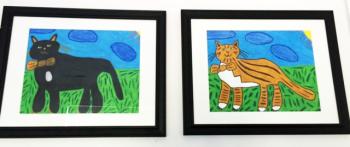 Barbara Welborn’s paintings of the two cats above. Courtesy of Kimberly Welborn