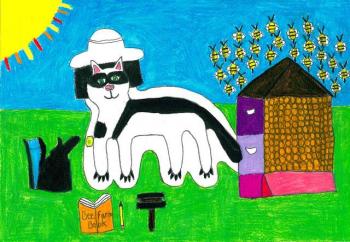 Wiscasset artist Barbara Wellborn specializes in paintings of cats, often in costume like “Cat as Beekeeper” (above) , and will exhibit a selection of her paintings at Beelicious Market during the Wiscasset Art Walk. Courtesy of Lucia Droby