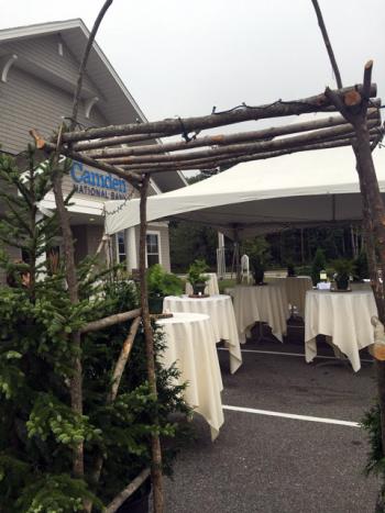 The area outside Camden National Bank was decorated with trees and shrubs from Boothbay Region Greenhouses and Conley's Garden Center, transforming it into a virtual Appalachian Trail site. Courtesy of Lori Reynolds