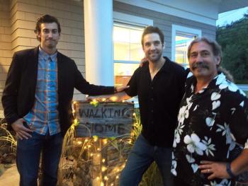 Karl Berger, left, Ryan Leighton and Steve Berger at the opening night of “Walking Home” in Boothbay Harbor. SUZI THAYER/Boothbay Register